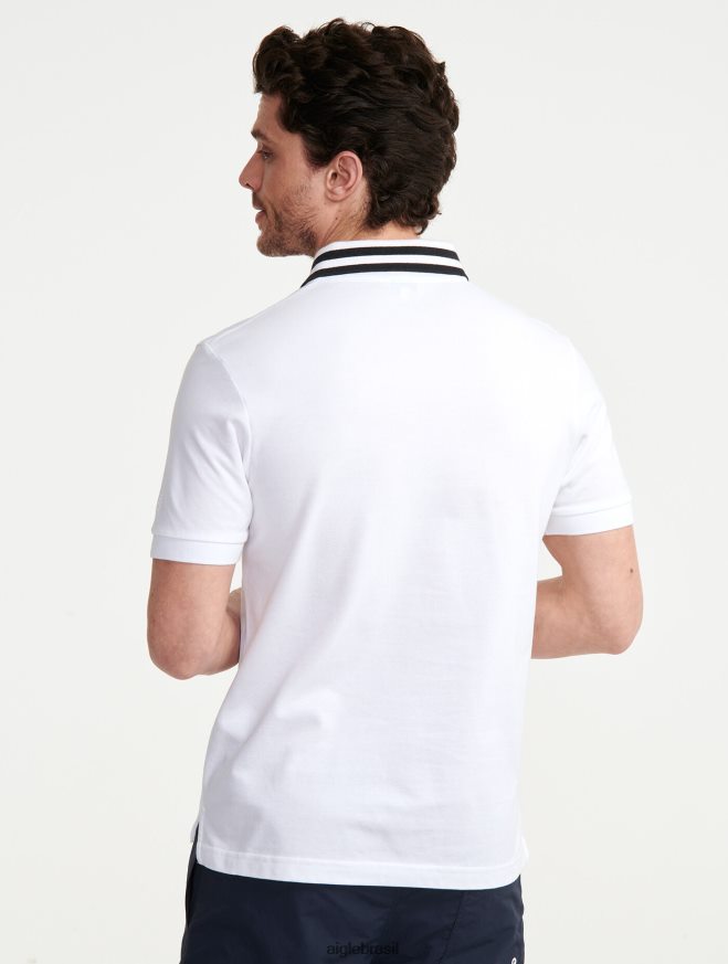 Aigle roupas polo manga curta com gola dupla branco homens RX2B88154