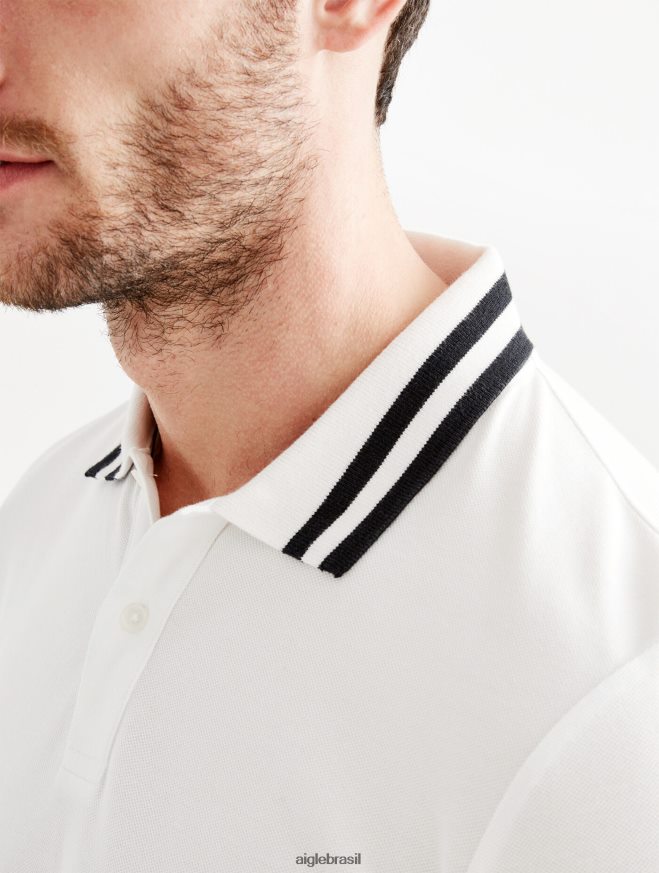 Aigle roupas polo manga curta com gola dupla branco homens RX2B88154