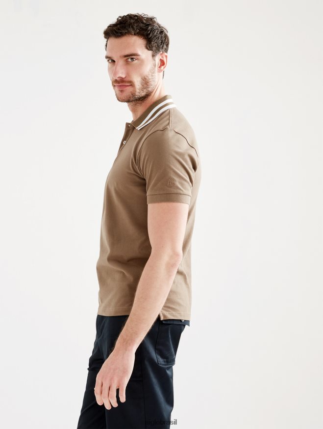 Aigle roupas polo manga curta com gola dupla capuccino homens RX2B8825