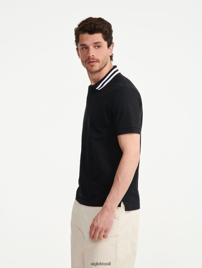 Aigle roupas polo manga curta com gola dupla preto homens RX2B88121