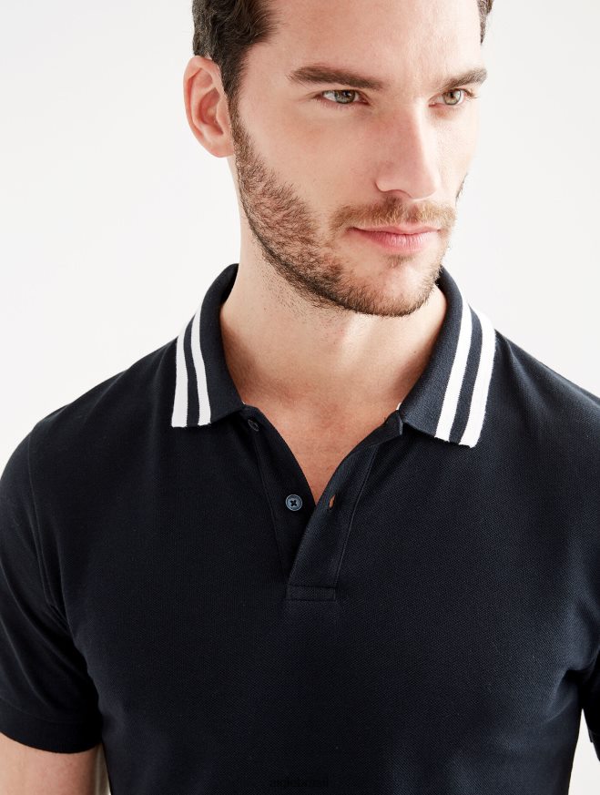 Aigle roupas polo manga curta com gola dupla preto homens RX2B88121