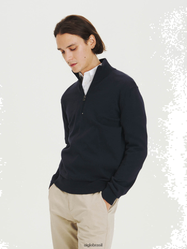 Aigle roupas suéter de gola aberta com zíper feito de algodão orgânico Império homens RX2B8857