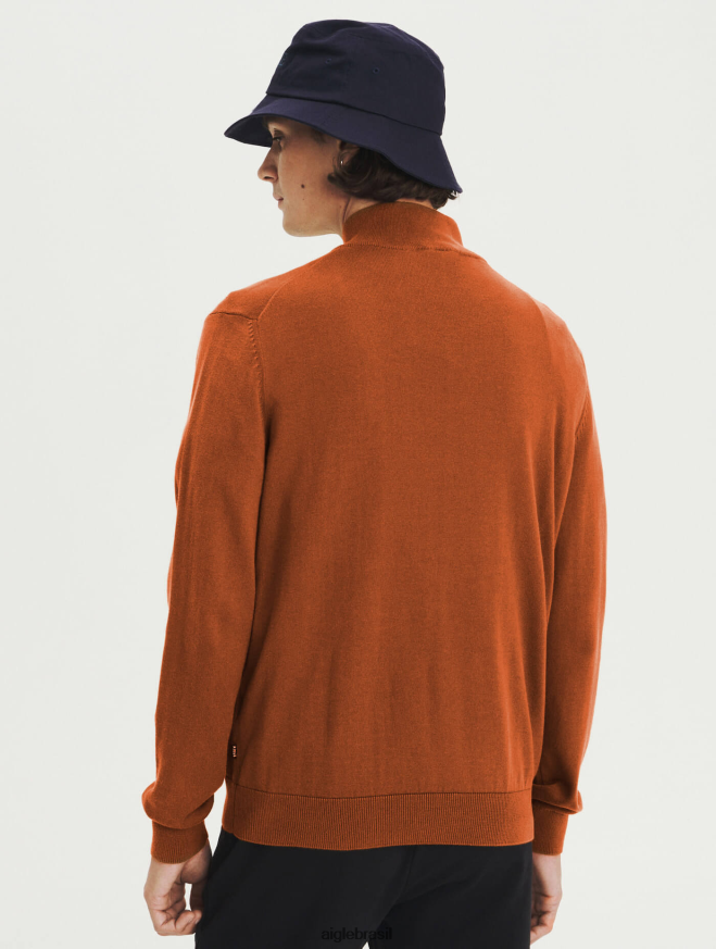 Aigle roupas suéter de gola aberta com zíper feito de algodão orgânico marrom dourado homens RX2B88147