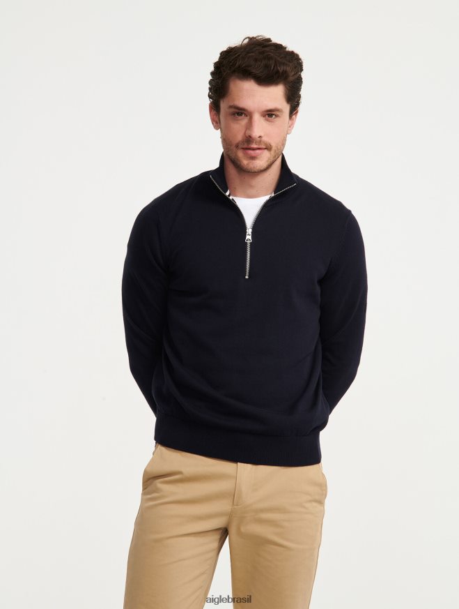 Aigle roupas suéter de gola alta com meio zíper e calibre fino Império homens RX2B8830