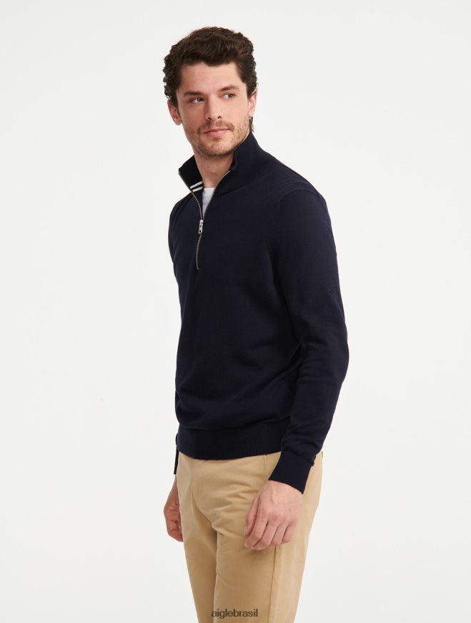 Aigle roupas suéter de gola alta com meio zíper e calibre fino Império homens RX2B8830
