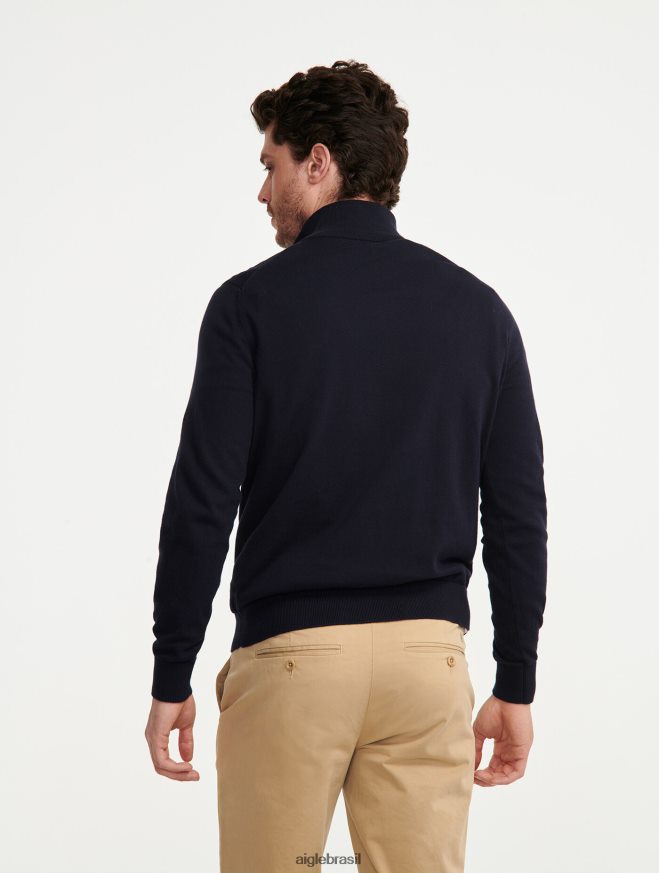 Aigle roupas suéter de gola alta com meio zíper e calibre fino Império homens RX2B8830