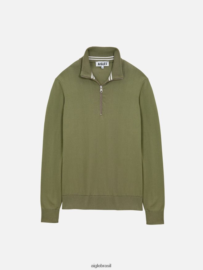 Aigle roupas suéter de gola alta com meio zíper e calibre fino taillis homens RX2B8839