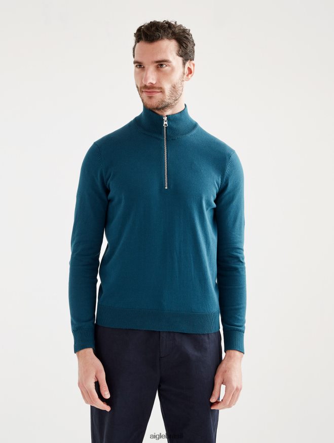 Aigle roupas suéter de gola alta com meio zíper e calibre fino tempestade azul homens RX2B8829