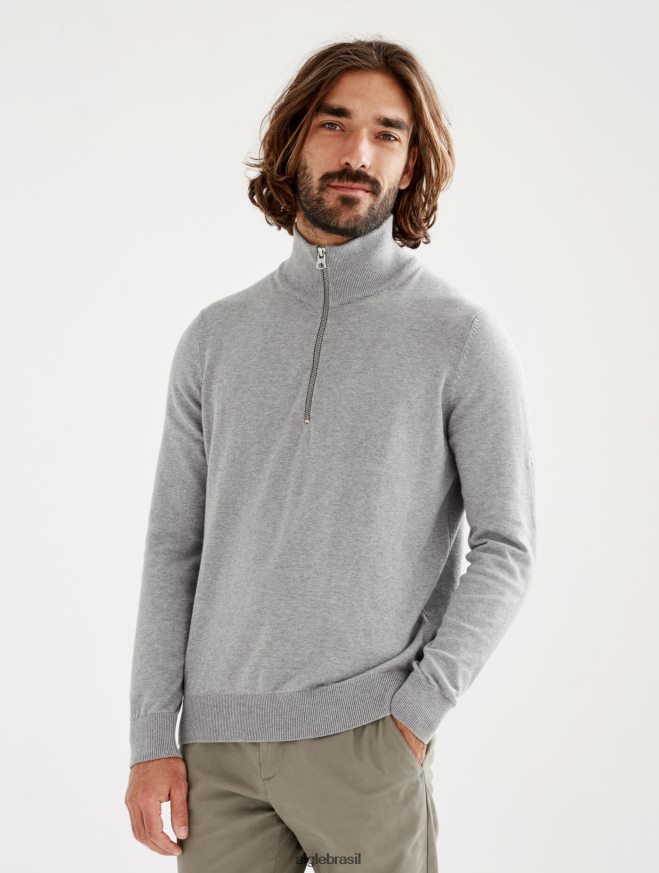 Aigle roupas suéter de gola alta com meio zíper e calibre fino urze cinza homens RX2B88106