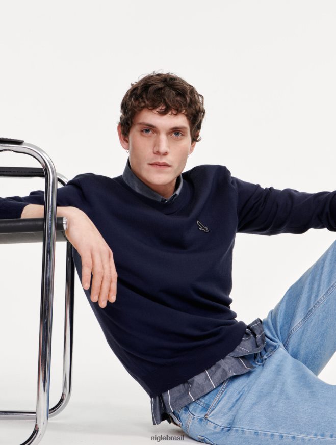 Aigle roupas suéter de gola redonda de calibre fino Império homens RX2B88151