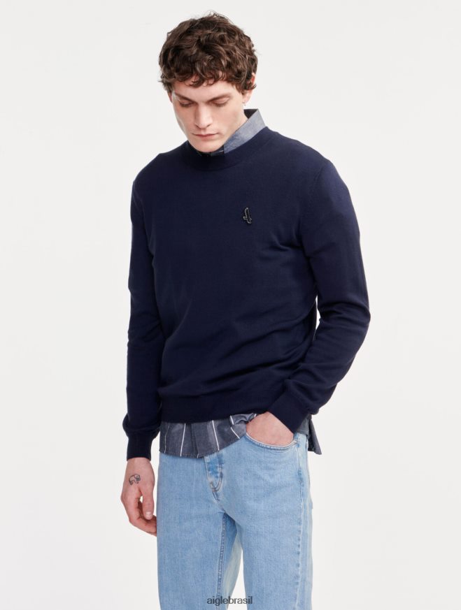 Aigle roupas suéter de gola redonda de calibre fino Império homens RX2B88151