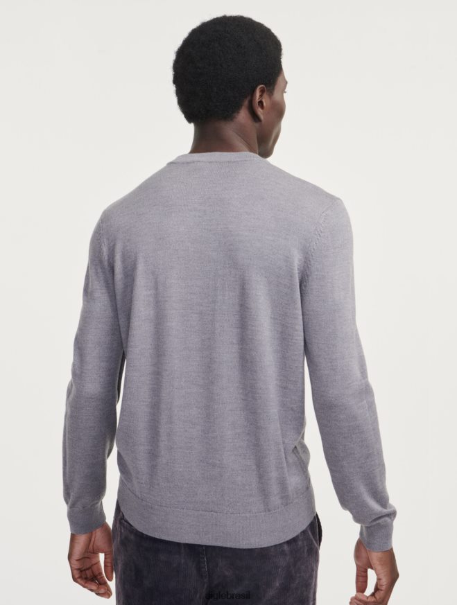 Aigle roupas suéter de gola redonda de calibre fino urze cinza homens RX2B88150