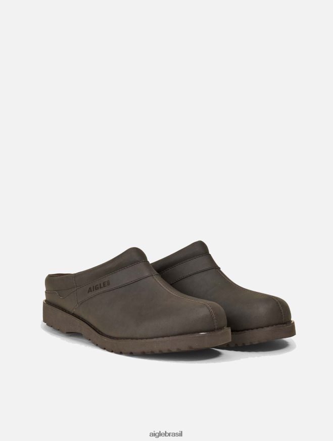 Aigle sapato tamanco de couro ultraleve marrom escuro homens RX2B88314