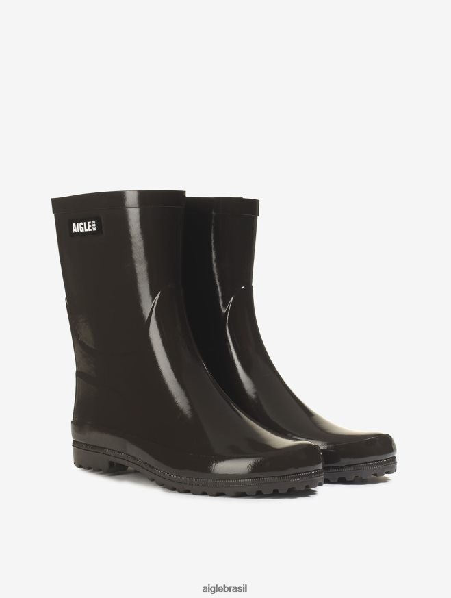 Aigle botas bota de chuva patenteada no tornozelo cacau mulheres RX2B88517