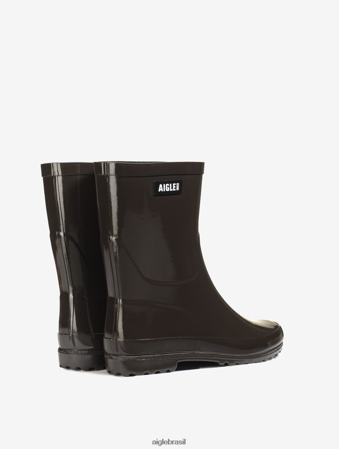 Aigle botas bota de chuva patenteada no tornozelo cacau mulheres RX2B88517