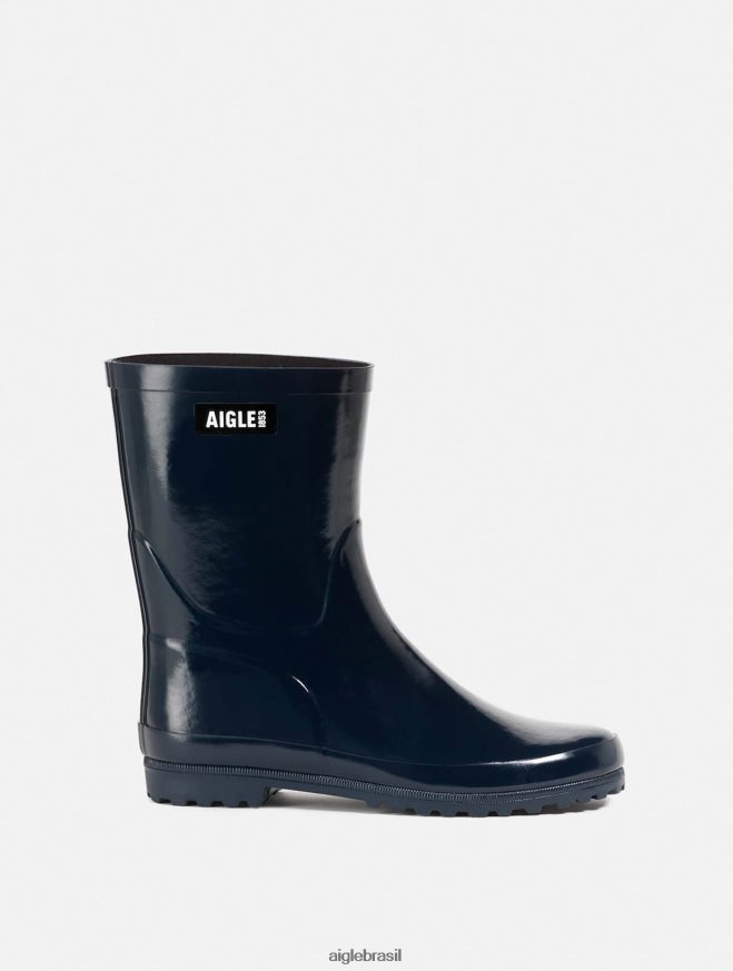 Aigle botas bota de chuva patenteada no tornozelo marinho mulheres RX2B88538