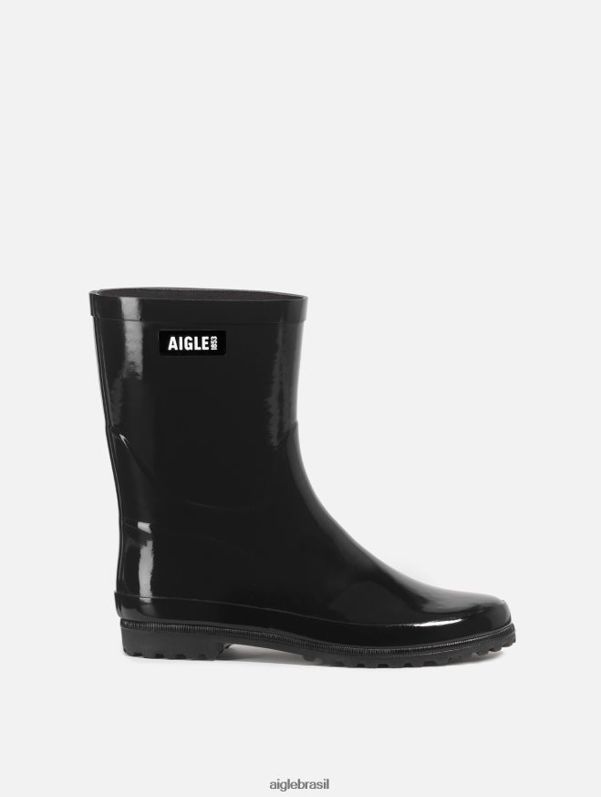 Aigle botas bota de chuva patenteada no tornozelo preto mulheres RX2B88515