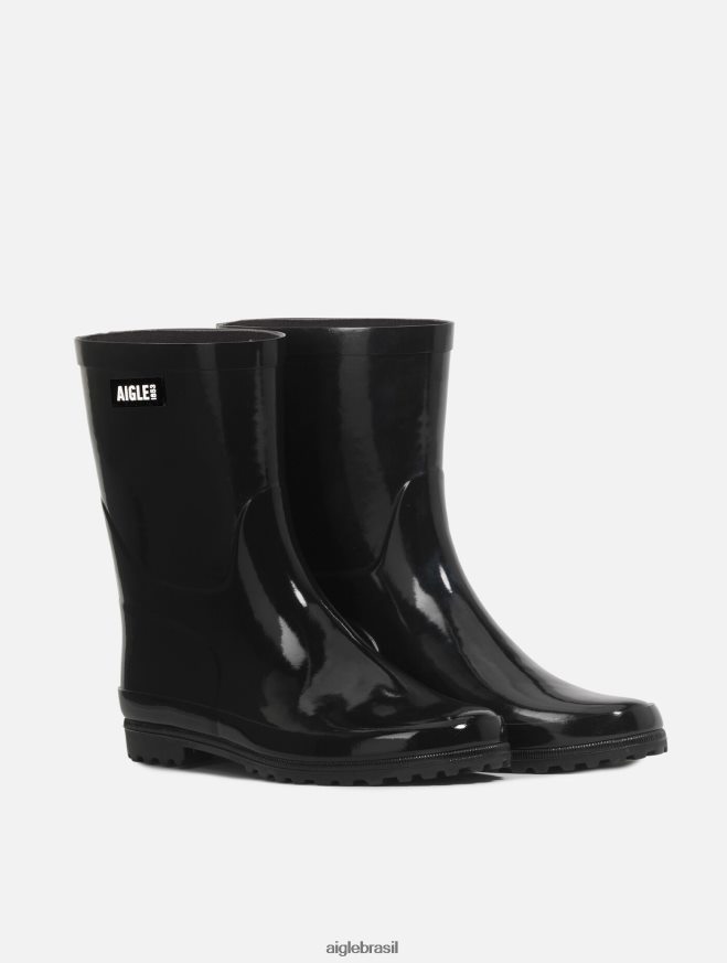 Aigle botas bota de chuva patenteada no tornozelo preto mulheres RX2B88515