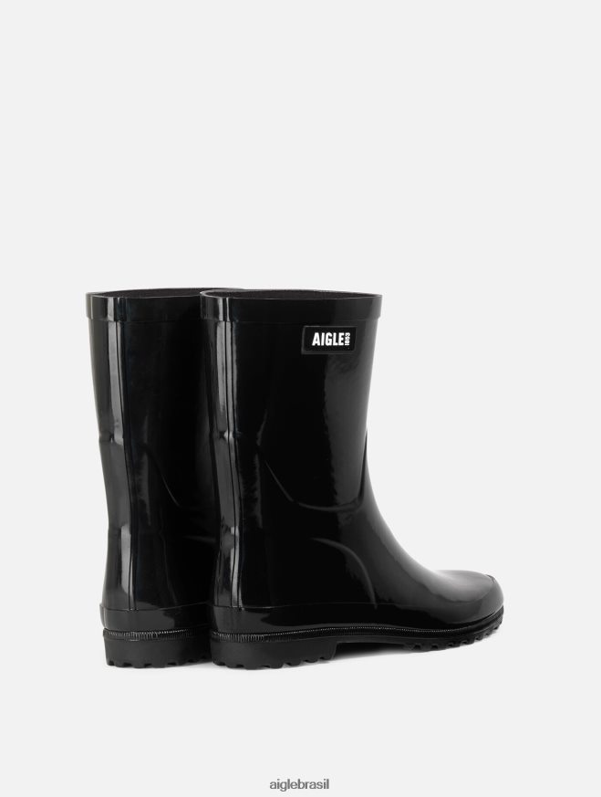 Aigle botas bota de chuva patenteada no tornozelo preto mulheres RX2B88515