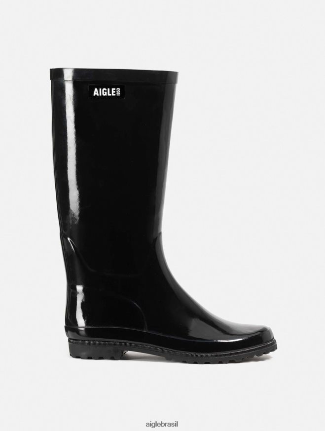 Aigle botas bota de chuva patenteada preto mulheres RX2B88513