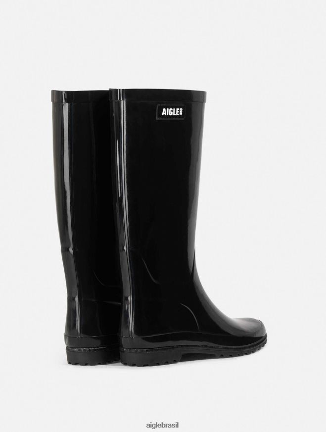 Aigle botas bota de chuva patenteada preto mulheres RX2B88513