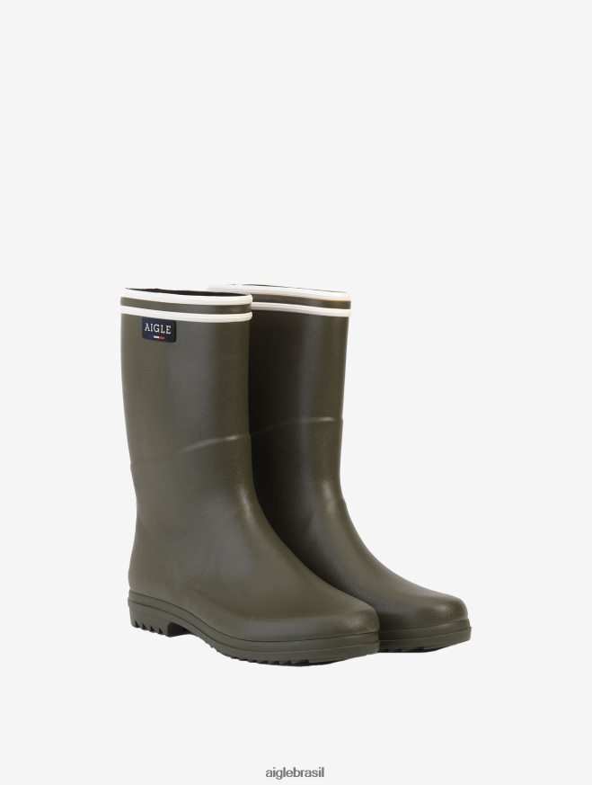 Aigle botas botas de chuva com sol entalhado fabricado na França caqui mulheres RX2B88661