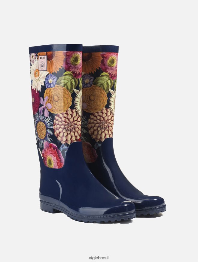 Aigle botas versão impressa das botas de chuva patenteadas kew multibloom mulheres RX2B88606