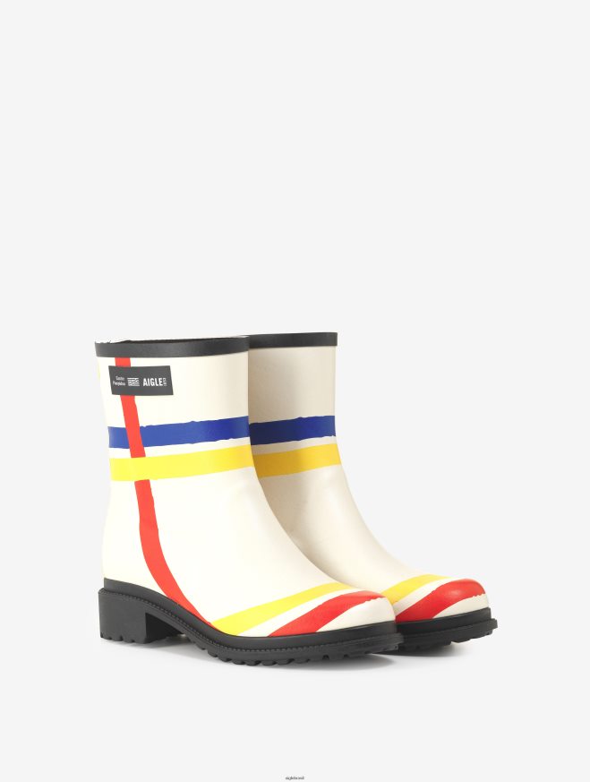 Aigle x Centre Pompidou botas bota de chuva feita na França Mondrian mulheres RX2B88645