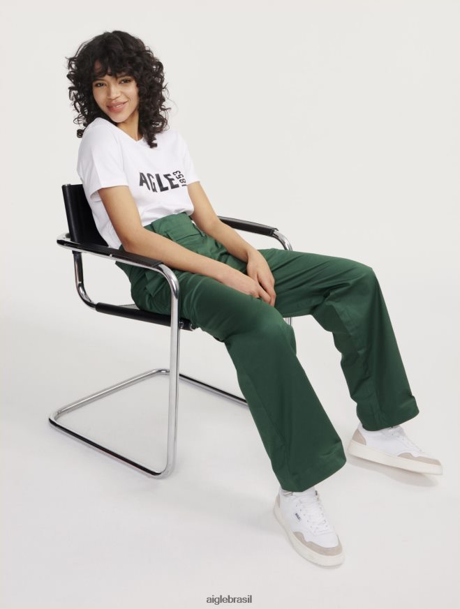 Aigle roupas calça larga em sarja de algodão botânico mulheres RX2B88453
