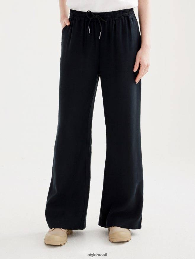 Aigle roupas calças largas 7/8 preto mulheres RX2B88509