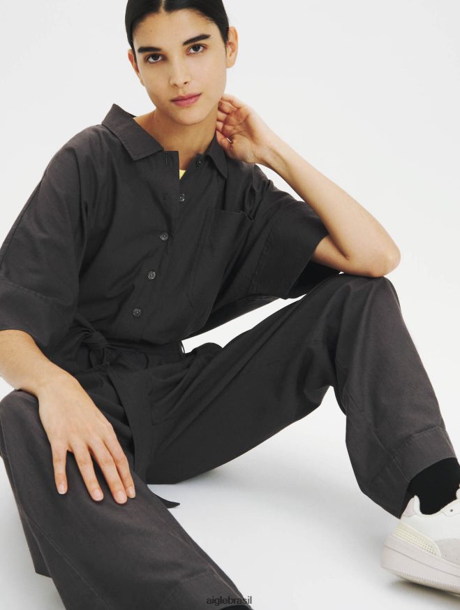 Aigle roupas macacão algodão e tencel carvão mulheres RX2B88636