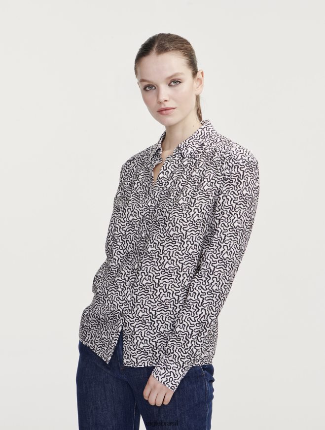 Aigle roupas camisa de manga comprida franzida nos ombros lait pr mulheres RX2B88550