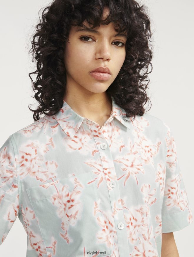 Aigle roupas camisa folgada manga curta reseda pr mulheres RX2B88492