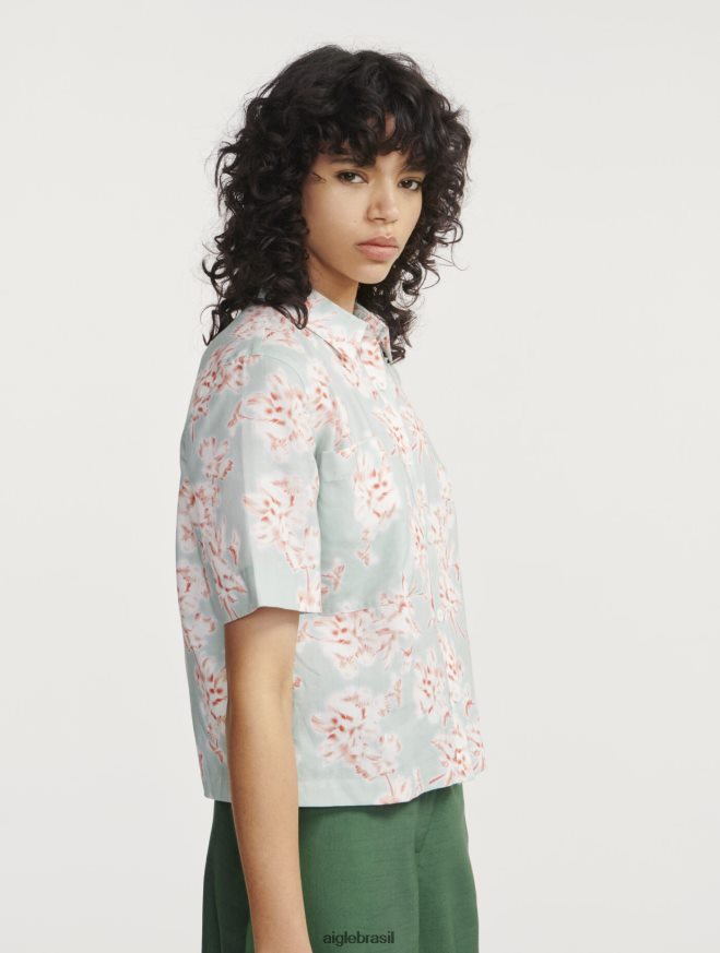Aigle roupas camisa folgada manga curta reseda pr mulheres RX2B88492