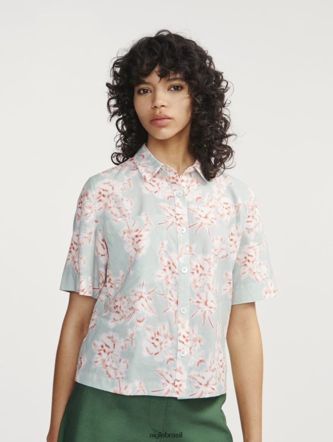 Aigle roupas camisa folgada manga curta reseda pr mulheres RX2B88492
