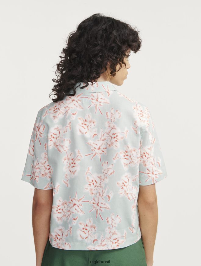 Aigle roupas camisa folgada manga curta reseda pr mulheres RX2B88492