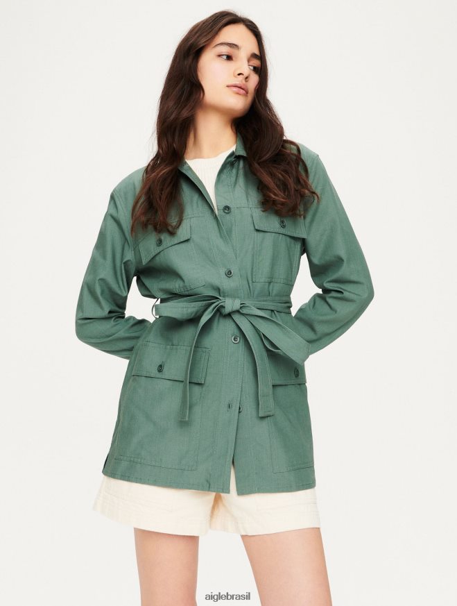 Aigle roupas camiseta algodão e tencel verde cinza mulheres RX2B88620