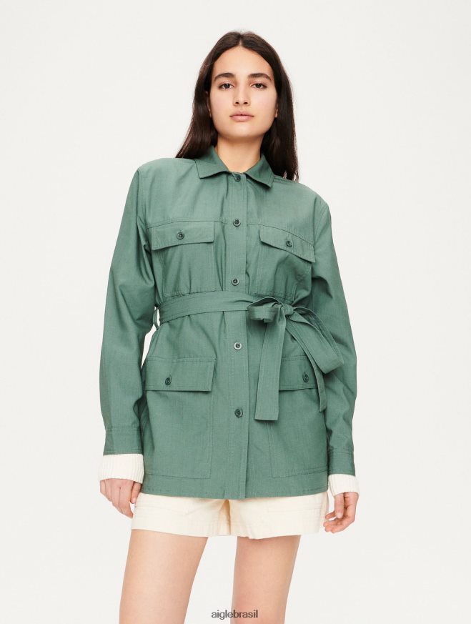 Aigle roupas camiseta algodão e tencel verde cinza mulheres RX2B88620