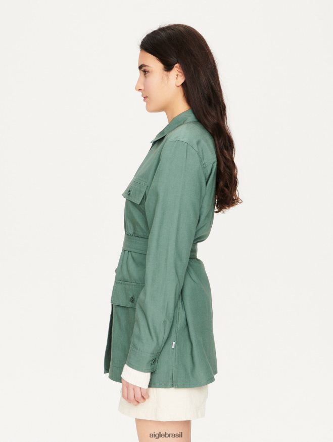 Aigle roupas camiseta algodão e tencel verde cinza mulheres RX2B88620