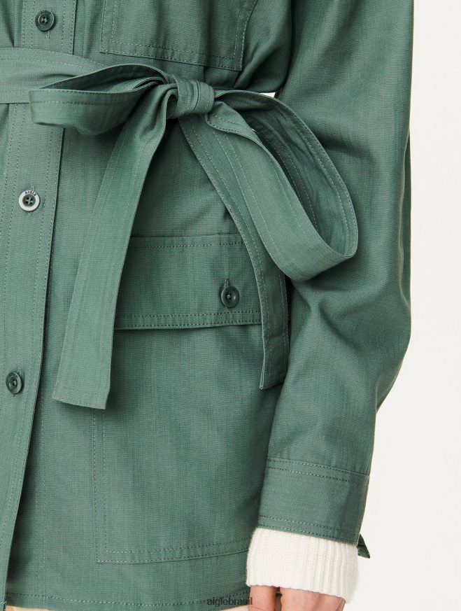 Aigle roupas camiseta algodão e tencel verde cinza mulheres RX2B88620