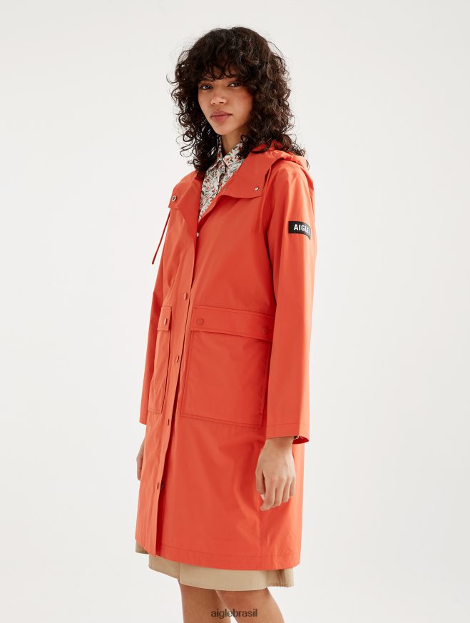 Aigle roupas capa de chuva longa mtd com capuz Harissa mulheres RX2B88461
