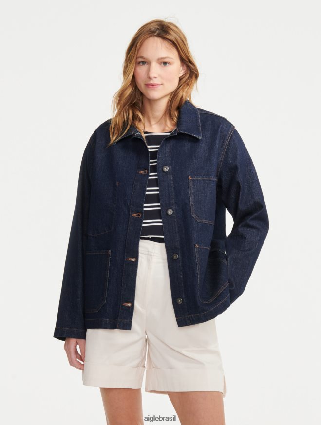 Aigle roupas jaqueta de trabalho de comprimento médio jeans bruto ovd mulheres RX2B88698