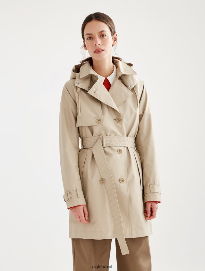 Aigle roupas trench coat gore-tex curto com capuz destacável vime mulheres RX2B88452