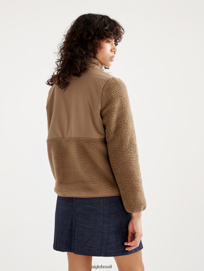 Aigle roupas aconchegante jaqueta de lã sherpa com zíper completo castanha eu mulheres RX2B88579