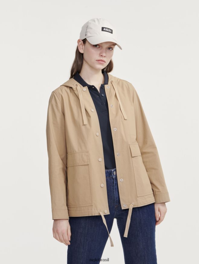 Aigle roupas parka curta com capuz gros grain vime eu mulheres RX2B88477