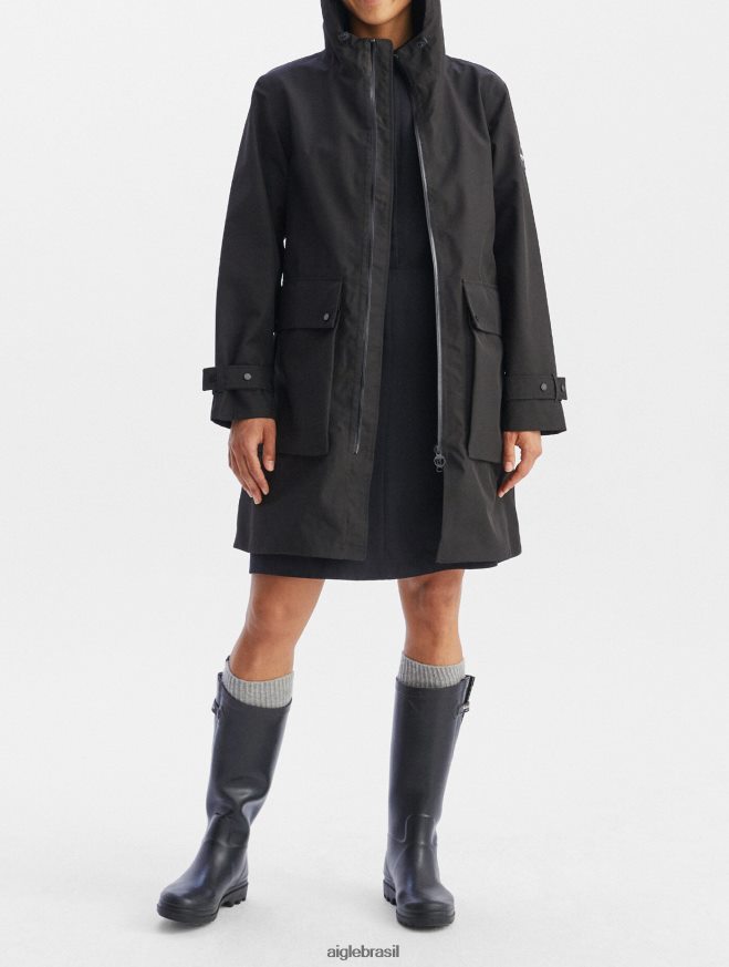 Aigle roupas parka gore-tex longa preto mulheres RX2B88427