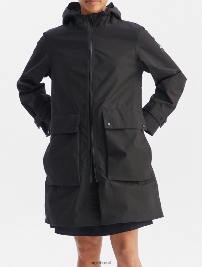 Aigle roupas parka gore-tex longa preto mulheres RX2B88427