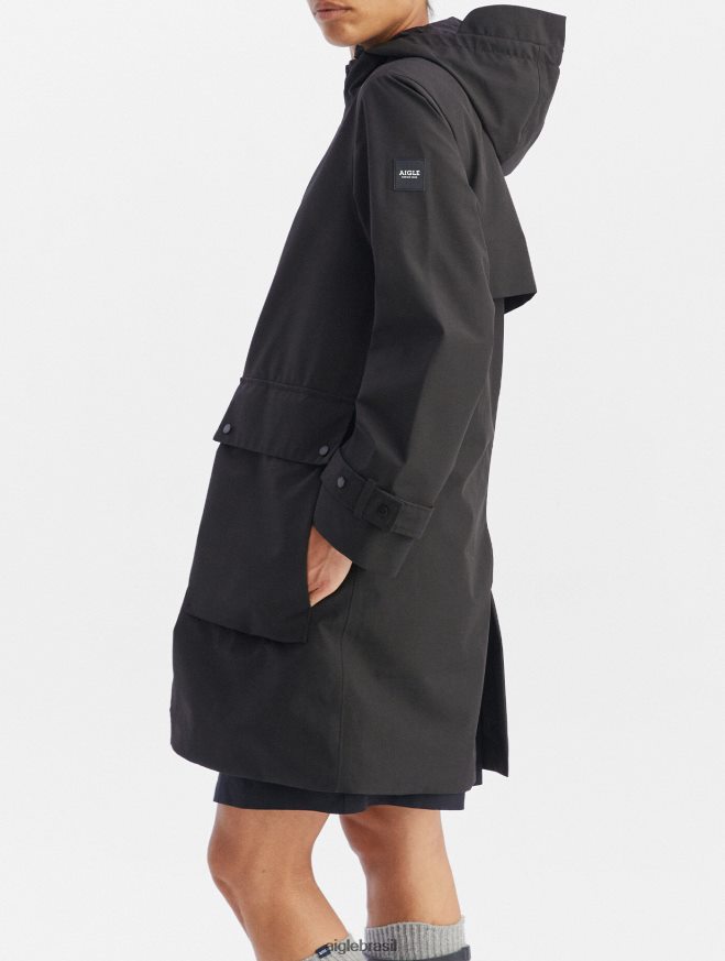 Aigle roupas parka gore-tex longa preto mulheres RX2B88427