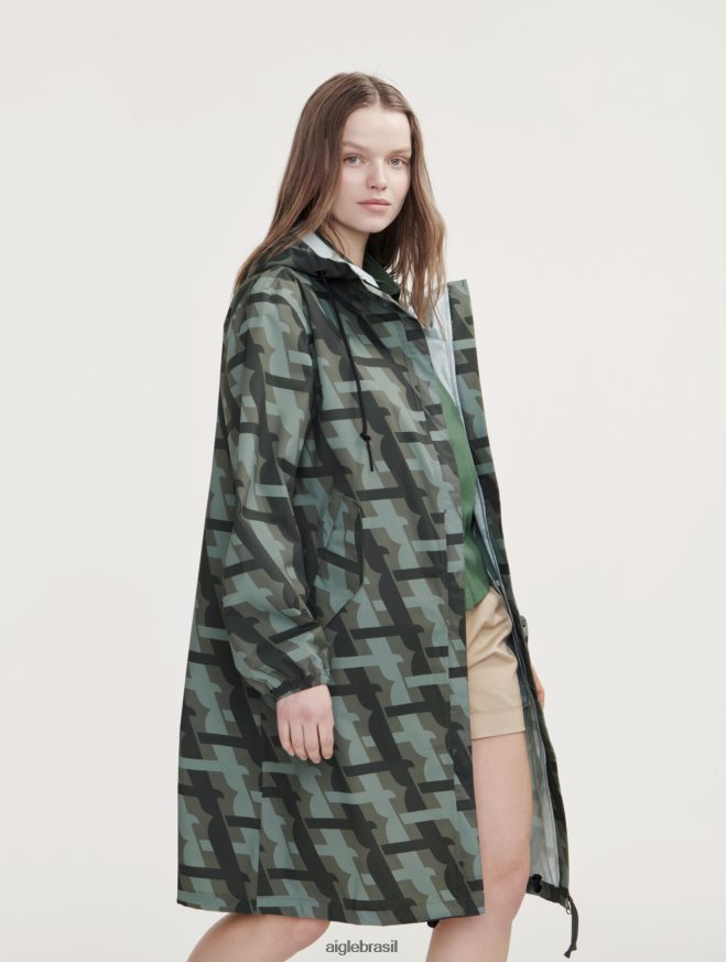 Aigle roupas parka mtd com capuz longo estampado caqui pr mulheres RX2B88466