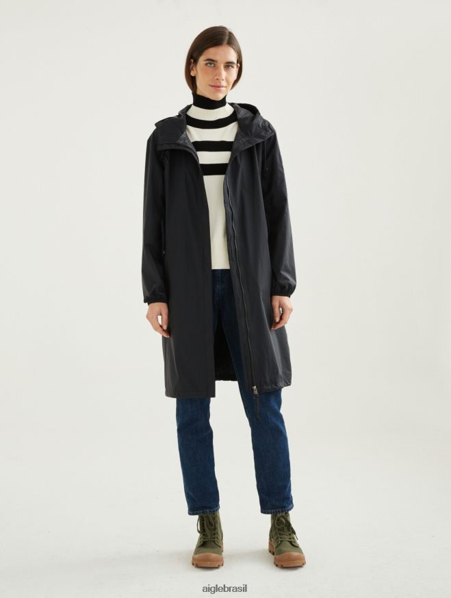 Aigle roupas parka mtd com capuz longo preto mulheres RX2B88481